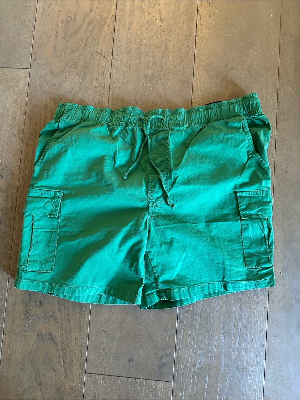 Men’s Green Cargo Shorts Drawstring Cotton Stretch Size Large